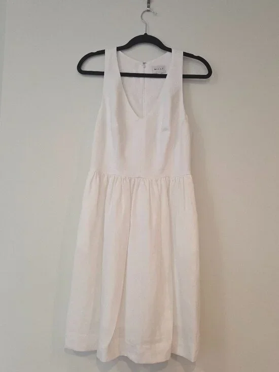 White Milly Dress NWOT | Linen Blend, Pockets, Boned Bodice, Made in USA Size 6 - Picture 1 of 11
